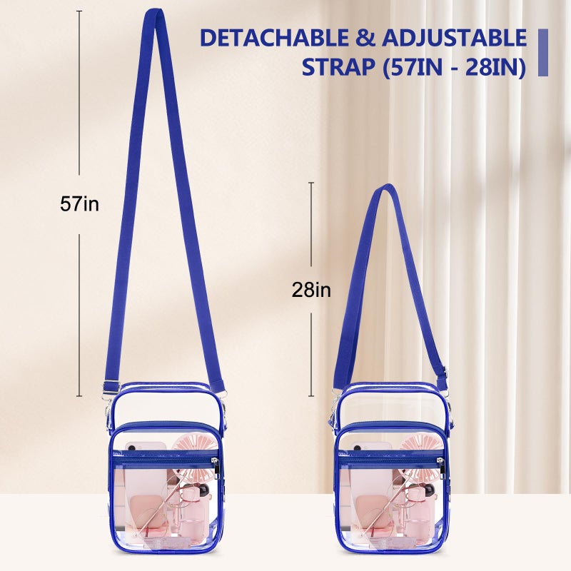 Blvornl Clear Crossbody Bag with Adjustable Shoulder Strap, Stadium Approved PVC Clear Purse Bag with Front Pocket, Clear Messenger Bag for Women and Men for Concerts Sports Events (Blue-L) - Image 2
